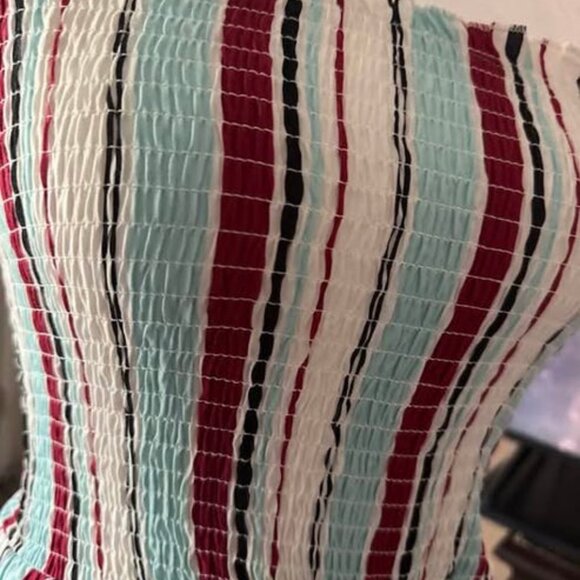 STRAPLESS COLORFUL PINSTRIPE ROMPER - Picture 3 of 5